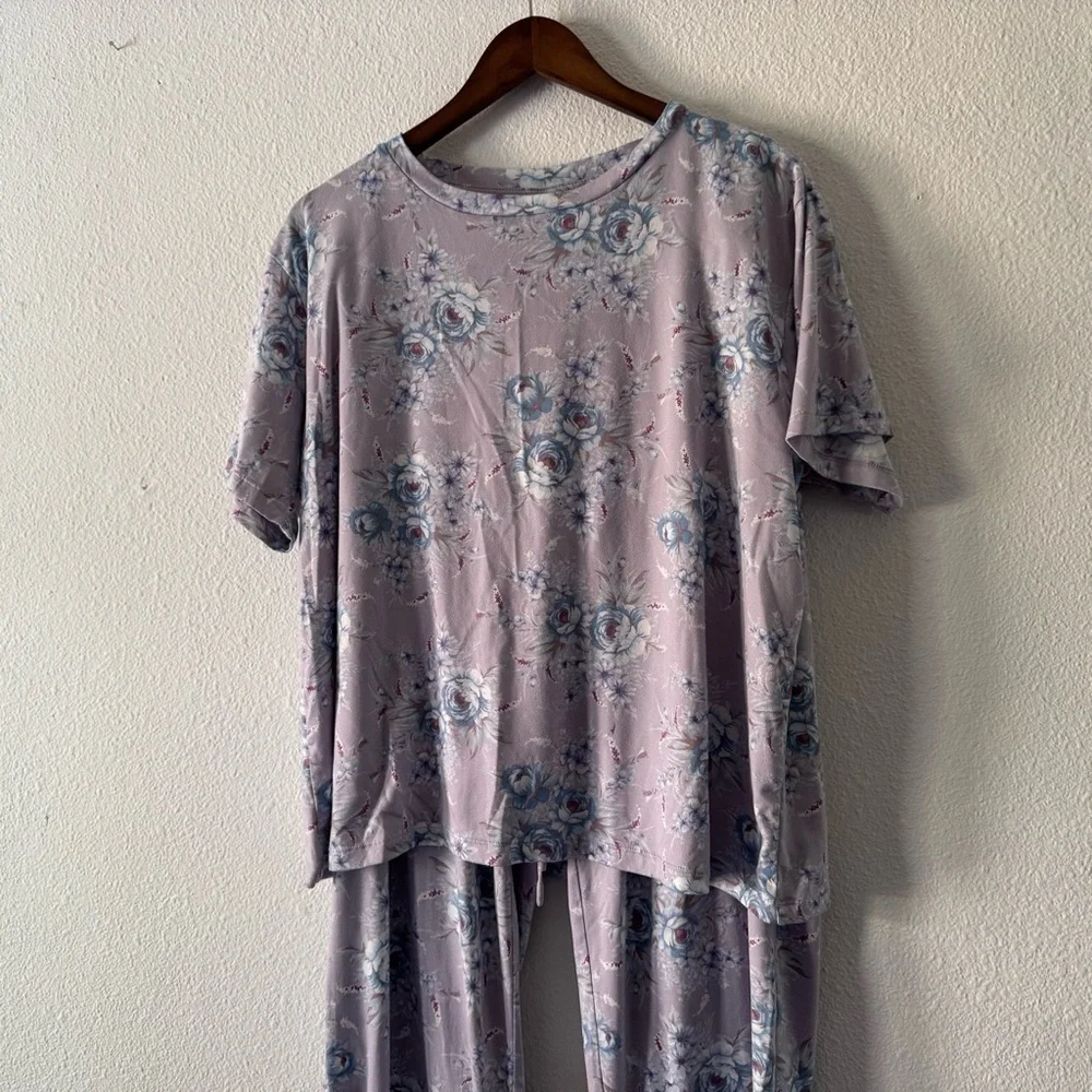 Flora Nikrooz Silky Soft Floral Lilac Pajama Lounge Set Coquette Cottagecore XL